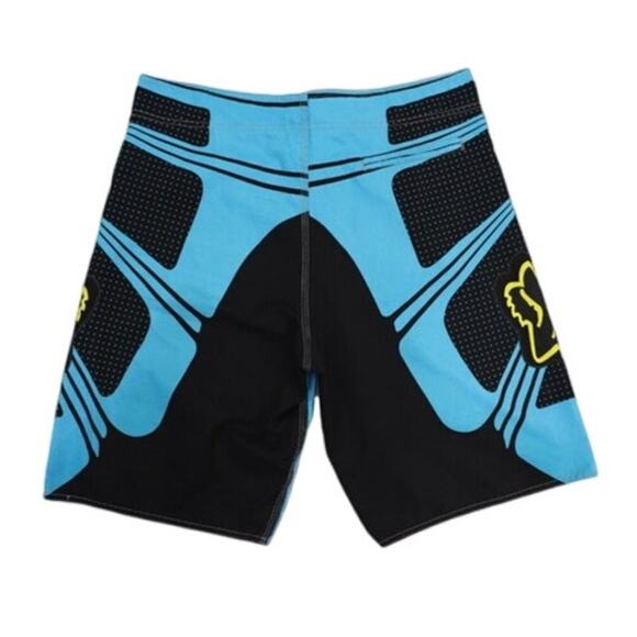 Vintage Y2K FOX MZ Turquoise and Black Board Surfer Drawstring Shorts Size 34 - Picture 2 of 6